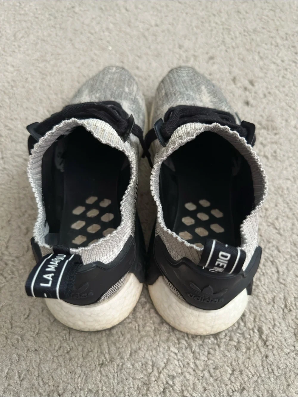 Adidas Boost NMD_R1 Primeknit Sesame Black White AQ0899 Size 12